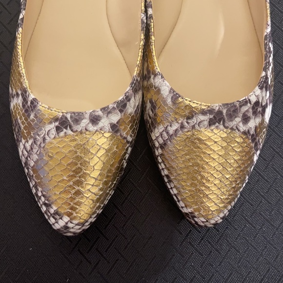 Nine west flat pumps size 8.5m leather upper snakeskin gold multi  NWT - Picture 2 of 4